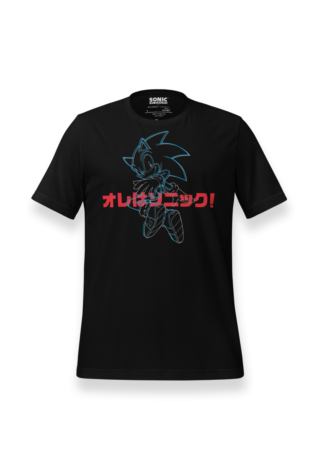 Black t-shirt with Sonic the Hedgehog design and Japanese text on a white background